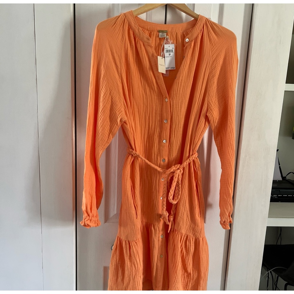 Magaschoni Orange Button-Front Midi Dress